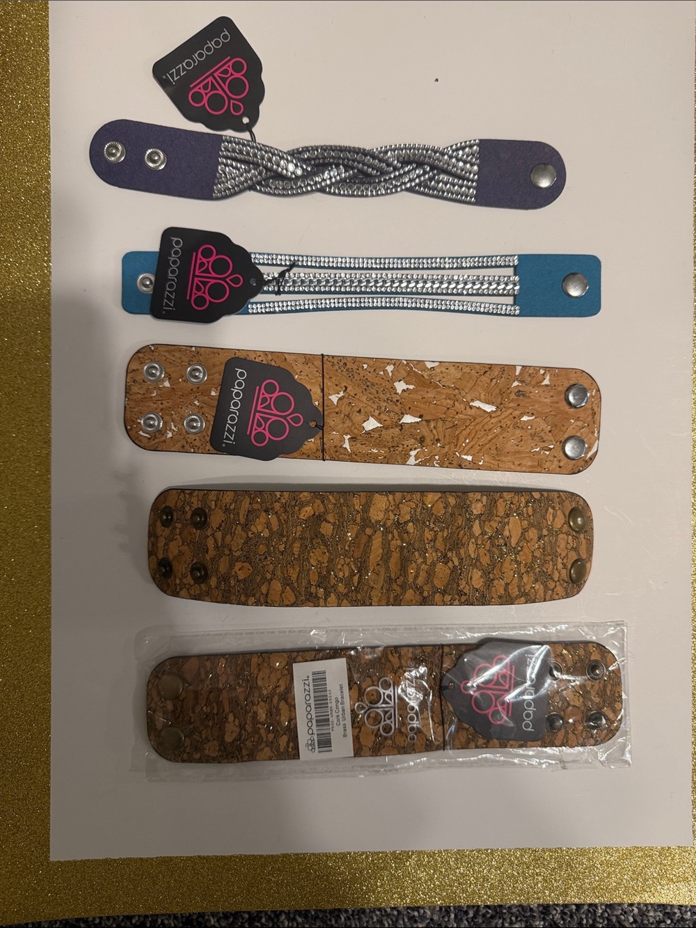 Paparazzi Blue, Purple & Brown Cork and Metallic Snap Bracelet Set